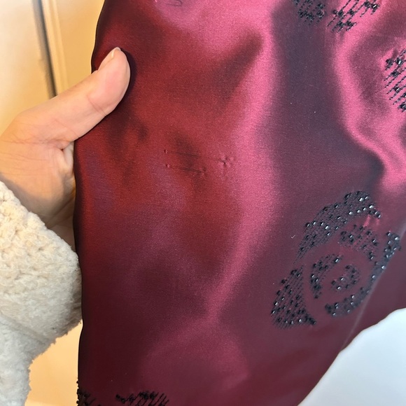 Ann Taylor Vintage Burgundy Beaded Floral Silk Skirt - Picture 4 of 5